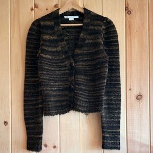Veronica Beard Black and Brown Striped Cardigan